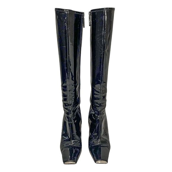 Louis Vuitton Black Patent Leather Knee High Heeled Boots EU 36.5 Square Toe - Picture 2 of 10